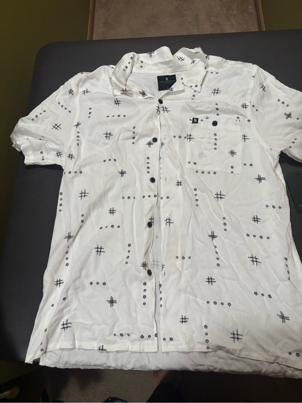 Junk Food Clothing White Short-Sleeve Button-Down with Black Dot & Cross Print